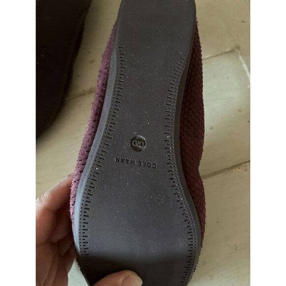 Cole Haan Ballet Flats Purple Color Quilted Suede Leather Gold Bow Size 9.5 - Picture 11 of 12